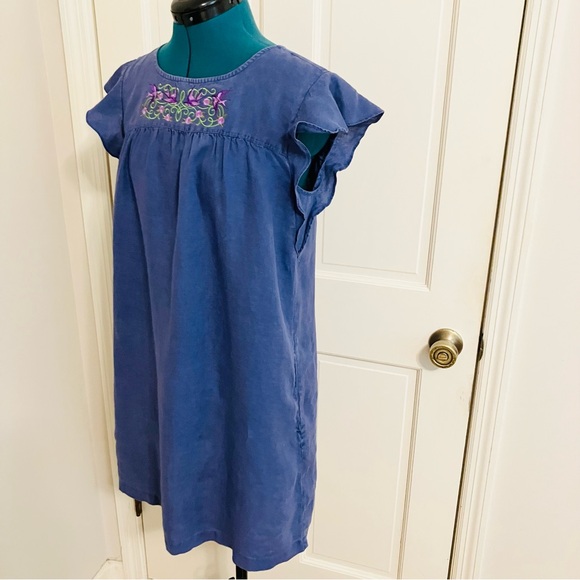 OOAK Sparrow embroidered Artisan Ny Blue Flutter Sleeve Mini Sundress - Picture 3 of 6